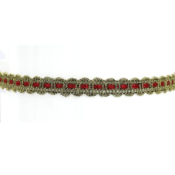 Gold Tone Lace Choker - Adjustable Choker 12.5' - 15' inch Red and Gold choker - Picture 4 of 11
